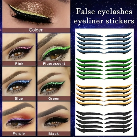 Glitter Αυτοκόλλητα Eyeliner Επαναχρησιμοποιήσιμα Αδιάβροχα Winged Eyeliner Cat Eye Αυτοκόλλητα Λαμπερό Μακιγιάζ Ματιών για Πάρτι Νυχτερινό Κέντρο Σκηνή Γυναικεία Καλλυντικά