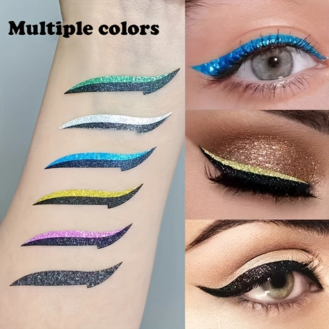 Glitter Αυτοκόλλητα Eyeliner Επαναχρησιμοποιήσιμα Αδιάβροχα Winged Eyeliner Cat Eye Αυτοκόλλητα Λαμπερό Μακιγιάζ Ματιών για Πάρτι Νυχτερινό Κέντρο Σκηνή Γυναικεία Καλλυντικά