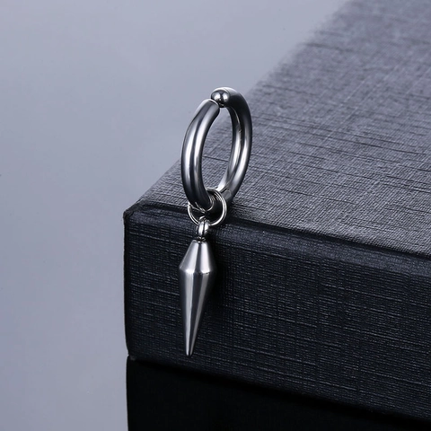 Punk Stainless Steel Spike Huggie Hoop Earrings Hip Hop Cone Pendant Earrings For Men Women Minimalist Jewelry