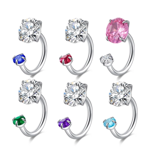 Stainless Steel Horseshoe Piercing Earring With Heart Round AAA Zircon For Women Nose Ring Cartilage Stud Jewelry
