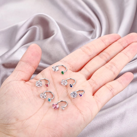 Titanium Steel Horseshoe Barbell Nose Ring Cartilage Ear Bone Ring Round Zirconia Inlaid Body Piercing Jewelry For Unisex