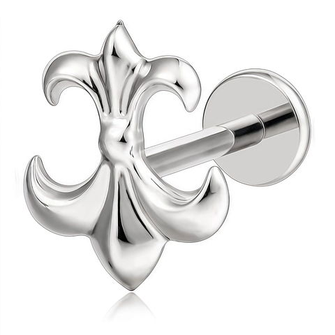 G23 Titanium Fleur De Lis Piercing Stud Internally Threaded Labret Lip Ring Gothic Silver Punk Body Jewelry For Men Women