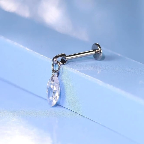 G23 Titanium Labret Piercing Stud With Clear Zirconia Marquise Heart Star Shape Dangle For Lip Cartilage Body Jewelry