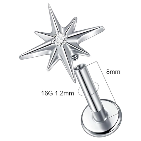 G23 Titan Nordstern Labret Stecker Mit Innengewinde Und Zirkonia Für Lippen Ohrknorpel Tragus Piercing Schmuck