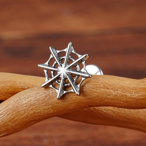 G23 Titanium Spider Web Lip Ring Piercing Ear Stud Medical Grade Stud Earrings For Men Women Body Jewelry Silver Color