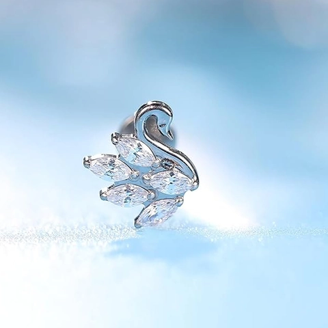 G23 Titan Schwan Ohrstecker Labret Piercing Schmuck Mit Marquise Zirkonia Elegante Tier Flat Back Stecker Für Damen Herren