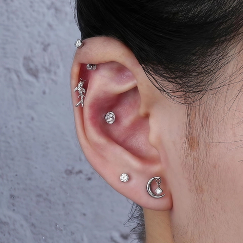 G23 Titanium Implantatiekwaliteit Meerval Interne Schroefdraad Labret Stift Zilver Gepolijst Lippiercing Oor Sieraden