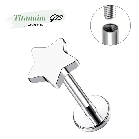 G23 Titanium ASTM F136 Ster Labret Stud Inwendige Schroefdraad Lipring Oorkraakbeen Helix Tragus Piercing Sieraden Unisex Zilverkleur