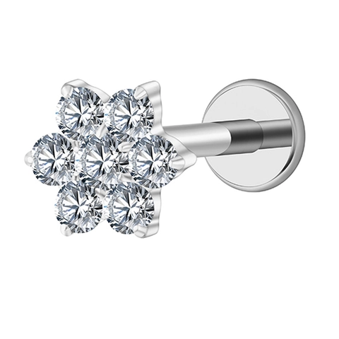 G23 Titanium ASTM F136 Zirkonia Bloem Labret Stud Intern Schroefdraad Platte Achterkant Lipring Oorpiercing Sieraden Voor Unisex