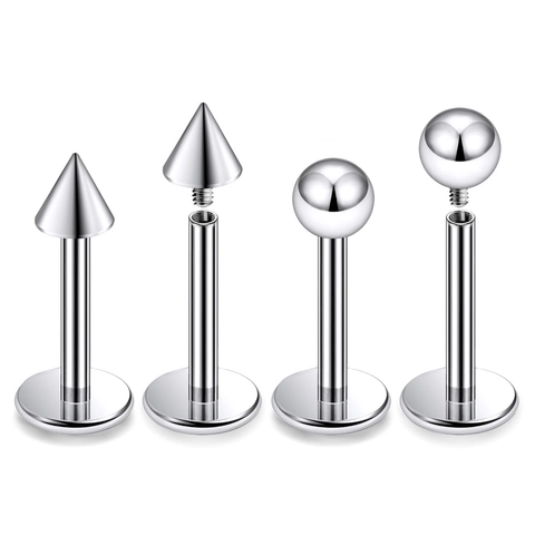 G23 Solid Titanium Labret Stud Internal Thread Ball Cone Spike Ear Cartilage Piercing Jewelry Hypoallergenic Body Jewelry