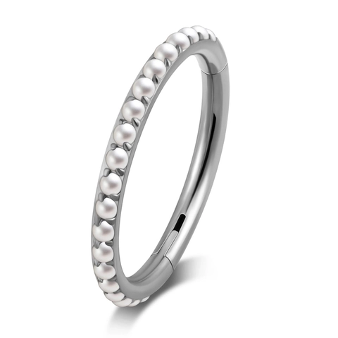 Anillo Clicker con Bisagra de Titanio ASTM F136 Para Piercing de Nariz Oreja Con Perla Artificial Zircón Plata Accesorio de Cuerpo