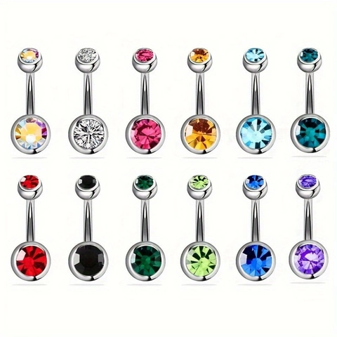 Anillo de Ombligo de Barra Curvada de Acero Inoxidable Con Circón e Incrustación Doble de Diamantes Joyas de Piercing Mujer