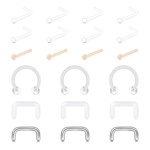 Clear Acrylic Invisible Nose Studs Retainers L-Shape Bone Straight Barbells Flexible Bioflex Body Piercing Jewelry For School Work