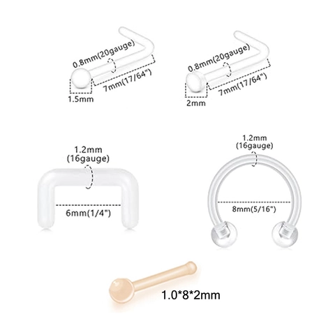 Clear Acrylic Invisible Nose Studs Retainers L-Shape Bone Straight Barbells Flexible Bioflex Body Piercing Jewelry For School Work