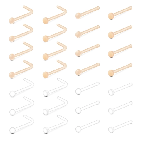Clear Flexible Acrylic Nose Rings Lip Studs L-Shaped Bone Bioflex Body Piercing Jewelry For Women Men Work Invisible Nose Studs Retainers