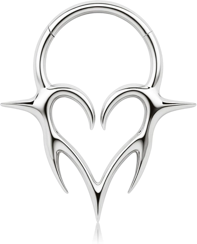 G23 Titanium 16G Hinged Septum Ring Gothic Flame Heart Thorn Nose Hoop Hypoallergenic Body Piercing Jewelry For Men Women