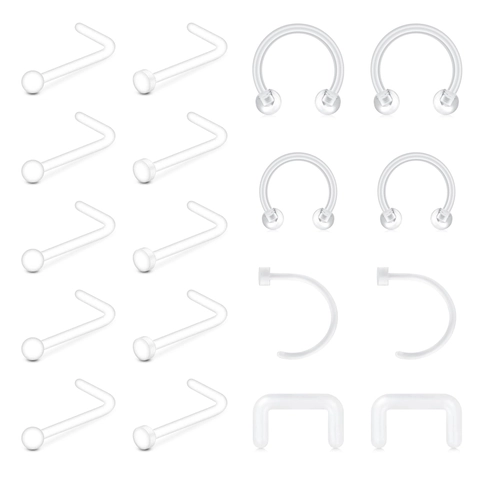 Clear Flexible Acrylic Nose Rings Lip Studs L-Shaped Bone Bioflex Body Piercing Jewelry For Women Men Work Invisible Nose Studs Retainers