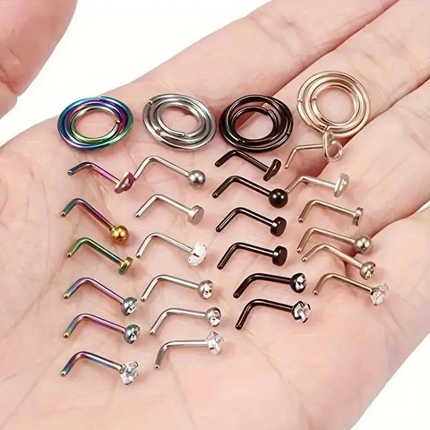 316 Edelstahl Zirkonia Nasenring Stecker Set Für Damen 20G L-Form Piercing Schmuck Herz Rund Mehrfarbiges Set