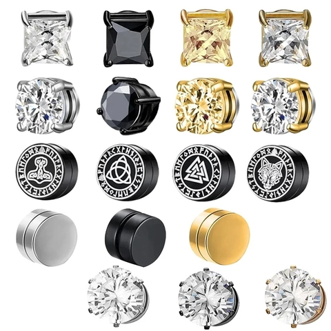 Magnetic Zircon Stud Earrings No Piercing Clip On Earrings Punk Hip Hop Zirconia Stainless Steel Ear Jewelry For Men Women