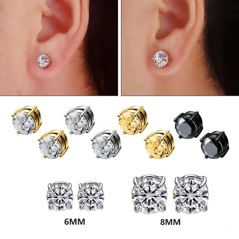 Magnetic Zircon Stud Earrings No Piercing Clip On Earrings Punk Hip Hop Zirconia Stainless Steel Ear Jewelry For Men Women