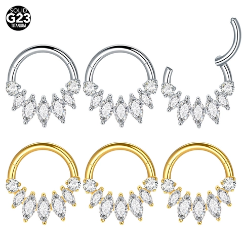 Solid G23 Titanium 16G Septum Clicker Ring With Marquise Cubic Zirconia Nose Ring For Women Men Body Piercing Jewelry