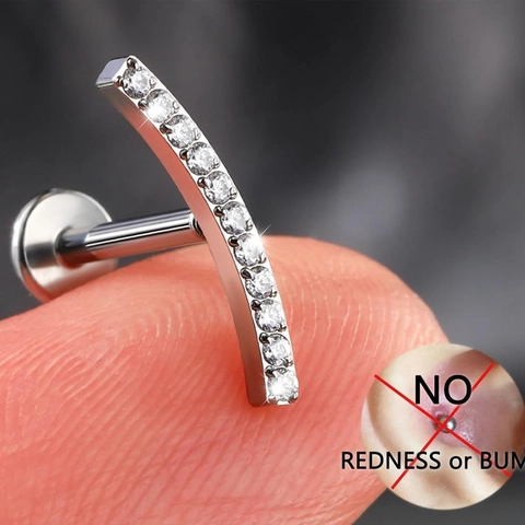 G23 Titan Labret Stecker Helix Knorpel Ohrring Damen Herren Flachrücken Piercing Schmuck Gebogene Reihe Zirkonia Körper Schmuck