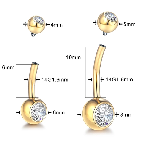 G23 Titanium Bauchnabelpiercing ASTM F136 Inwendige Schroefdraad 5A Zirkonia Goud Zilver Barbell Body Jewelry