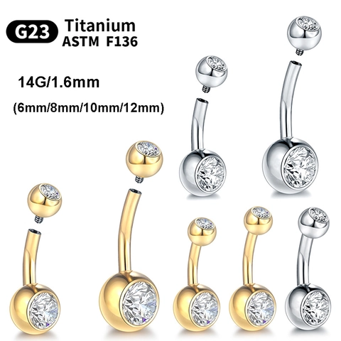 G23 Titanium Bauchnabelpiercing ASTM F136 Inwendige Schroefdraad 5A Zirkonia Goud Zilver Barbell Body Jewelry
