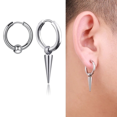 Asymmetric Stainless Steel Dangle Earrings Punk Gothic Cone Chain Tassel Razor Blade Star Spike Hoop Earrings For Men Women