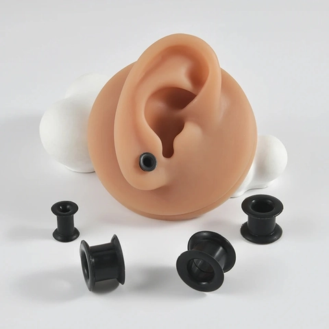 Flexible Black Silicone Double Flare Ear Tunnels Stretching Piercing Body Jewelry Fashion Ear Gauge Expanders For Men Women
