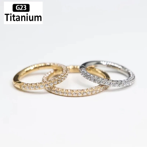 ASTM F136 Titanium Septum Clicker Hoops 16G Double Row Cubic Zirconia Nose Ring Earring Cartilage Helix Piercing Jewelry