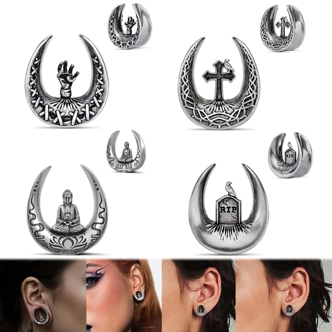 Vintage Stainless Steel Gothic Ear Plugs Weights Cross Bird Buddha Skull Hand RIP Tombstone Body Piercing Jewelry