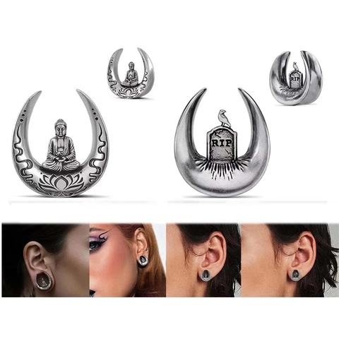 Vintage Stainless Steel Gothic Ear Plugs Weights Cross Bird Buddha Skull Hand RIP Tombstone Body Piercing Jewelry