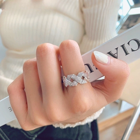 Minimalist Stainless Steel Open Ring For Women Gold Steel Color Geometric Woven Adjustable Jewelry Finger Ring Commute Gift