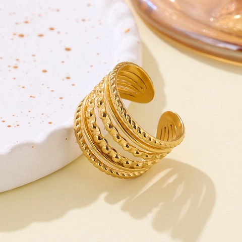 Minimalist Stainless Steel Open Ring For Women Irregular Hammered Texture Multi Layer Line Ring Adjustable Fashion Jewelry Finger Accessory