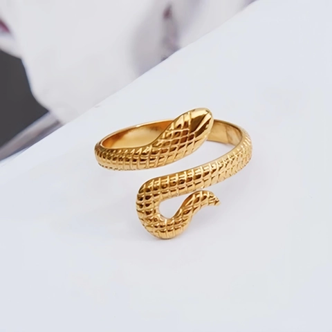 Vintage Stainless Steel Snake Shaped Open Adjustable Ring For Women Punk Style Animal Wrap Finger Ring Fashion Jewelry