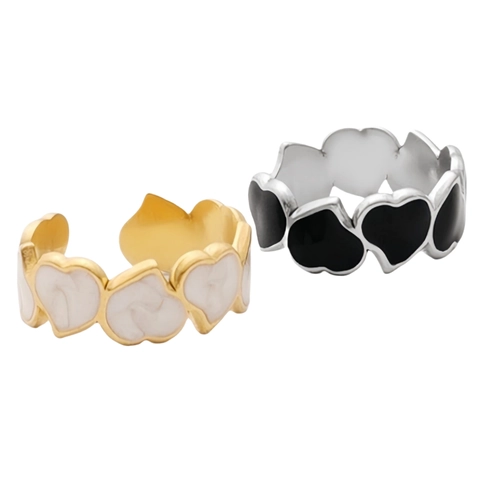 Stainless Steel Heart Open Ring For Women Adjustable Enamel Heart Finger Ring Minimalist Fashion Japanese Style Jewelry