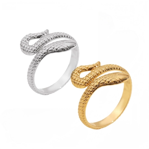 Vintage Stainless Steel Snake Shaped Open Adjustable Ring For Women Punk Style Animal Wrap Finger Ring Fashion Jewelry