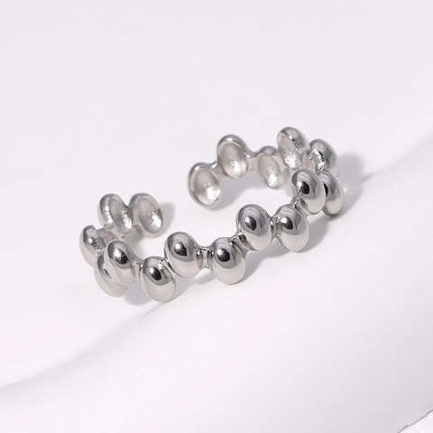Offener Ring Edelstahl 18K Vergoldet Geometrische Unregelmäßige Perlenstruktur Verstellbar Minimalistisch Modern Damen