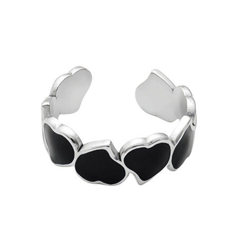 Stainless Steel Heart Open Ring For Women Adjustable Enamel Heart Finger Ring Minimalist Fashion Japanese Style Jewelry