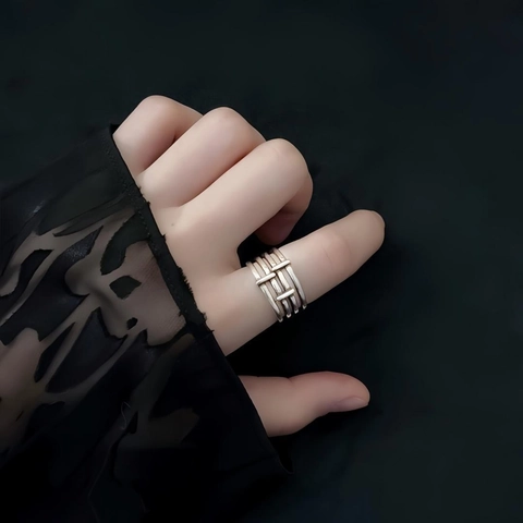 Minimalist Stainless Steel Multi Layer Open Ring For Women Geometric Hollow Out Adjustable Fashion Jewelry Finger Ring