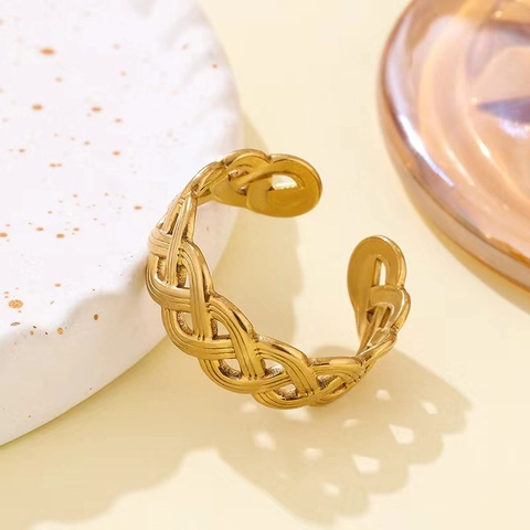 Minimalist Woven Mesh Stainless Steel Open Ring For Women Vintage Geometric Hollow Out Adjustable Finger Ring Jewelry Gift