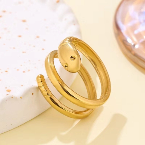 Fashion Snake Shaped Wrap Open Ring For Women Minimalist Titanium Steel Gold Silver Plated Adjustable Animal Finger Ring Jewelry