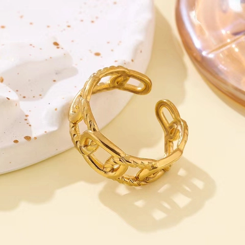 Minimalist Stainless Steel Twist Chain Open Ring For Women Adjustable Geometric Fashion Finger Ring Daily Jewelry Gift