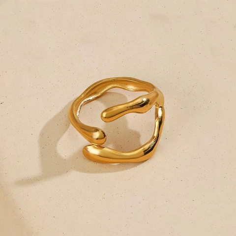 Minimalist Stainless Steel Irregular Open Ring For Women Lava Fluid Metal Wave Adjustable Ring Fashion Jewelry