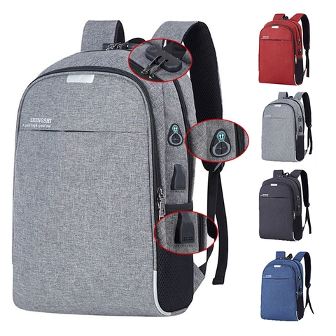 Business Laptop Backpack With USB Charging Port Headphone Hole Anti Theft Lock Waterproof Travel Rucksack For Men Women