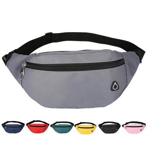 Fashion Unisex Sports Waist Bag Nylon Waterproof Chest Bag Large Capacity Fanny Pack With Earphone Hole For Outdoor Travel