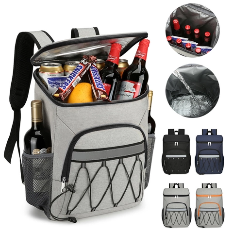 Large Capacity Insulated Backpack Picnic Bag Oxford Cloth Waterproof Cooler Bag With Reflective Strip For Outdoor Camping Hiking Travel