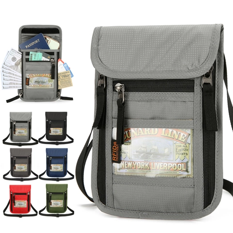 RFID Blocking Travel Passport Holder Neck Wallet Multi-functional Document Organizer For Cards Cash Phone Passport