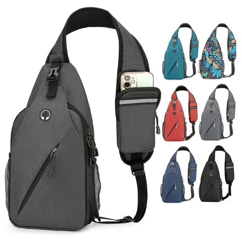 Waterproof Oxford Cloth Men Chest Bag Multi Functional Lightweight Sports Sling Bag With Earphone Hole For Daily Travel Business
